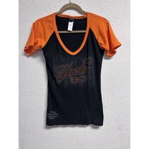 Women's Harley Davidson Peterson Miami Beach T-Shirt Black Orange Size